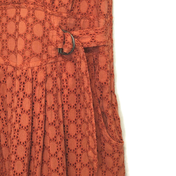 Anthropologie Elm Burnt Orange Eyelet Fit and Flare Sleeveless Midi Dress Size 2 - Picture 6 of 16